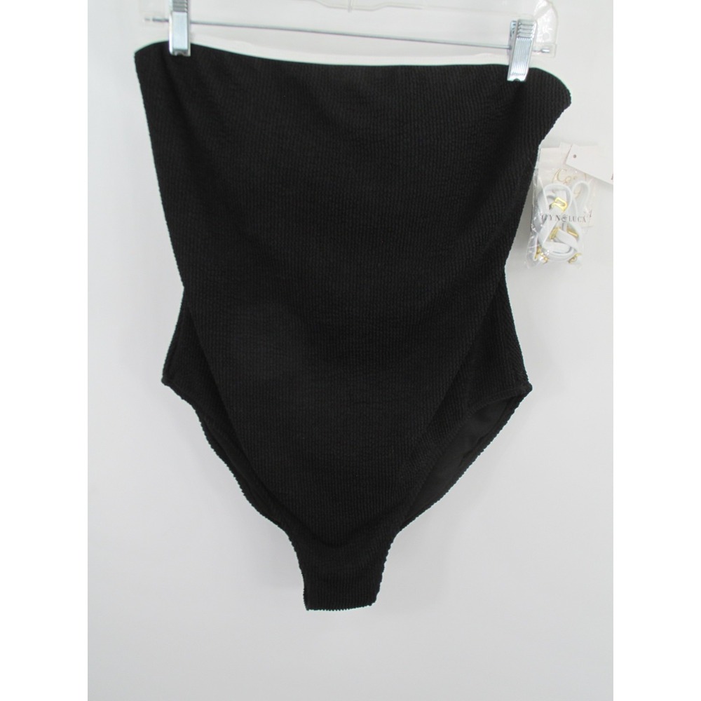 CYN & LUCA One Piece Swimsuit Women XL Black White Smocked Bandeau FCLK1741KR